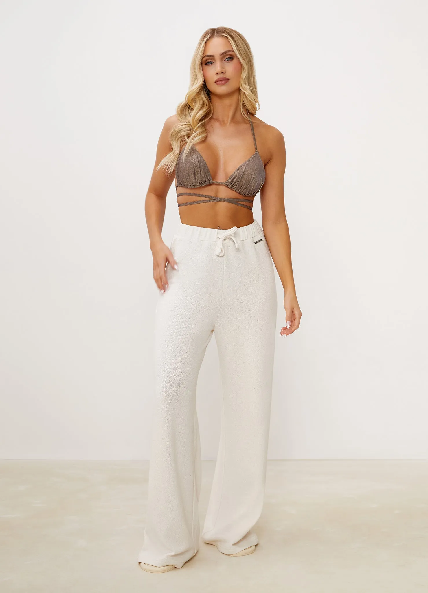 Gym King Signature Knit Wide Leg Trousers - Ecru