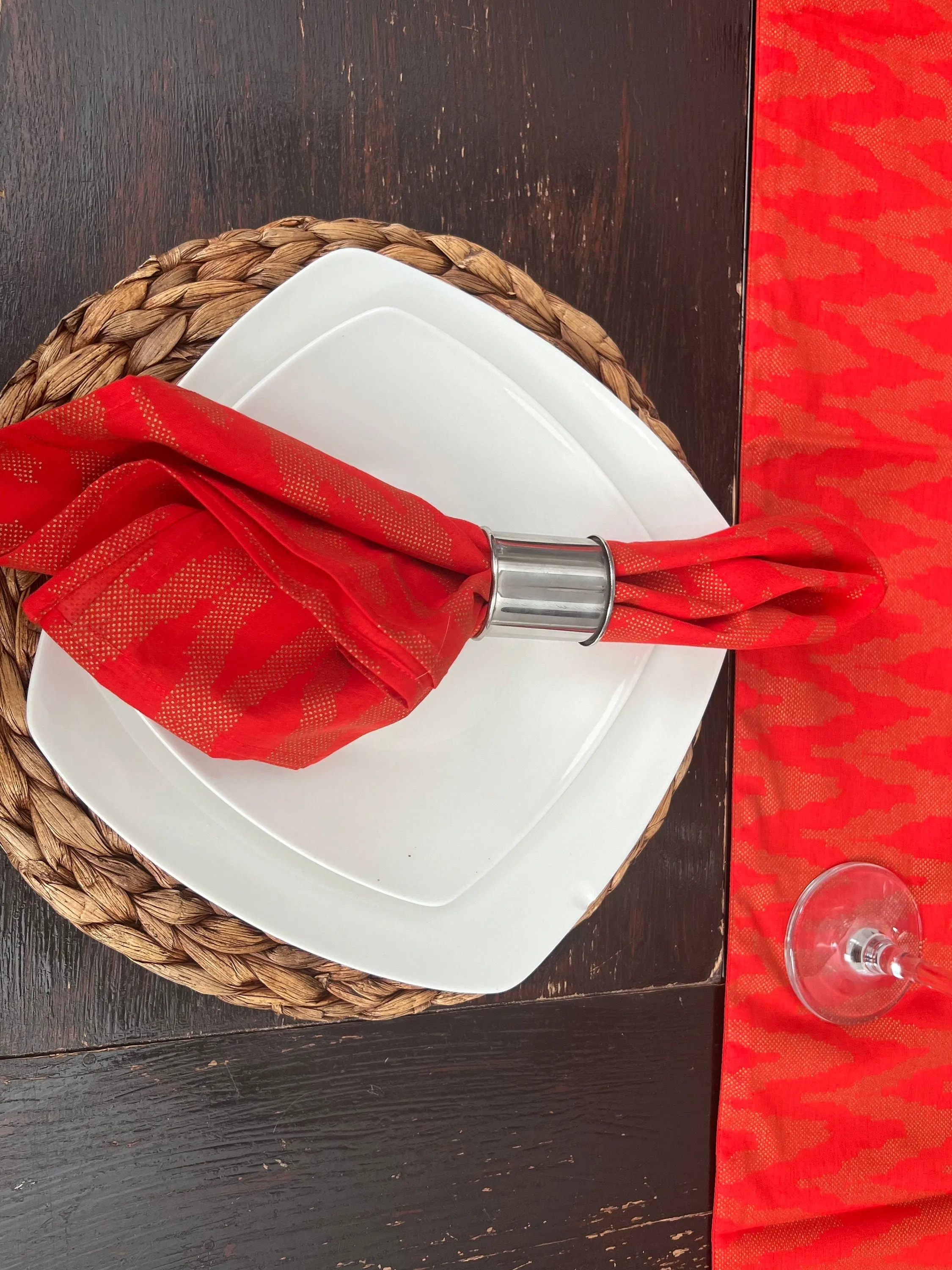 Handmade Red and Gold Cotton Cloth Table Runner, Wedding, Housewarming Party, Chritmas Table Decor, Christmas Gift