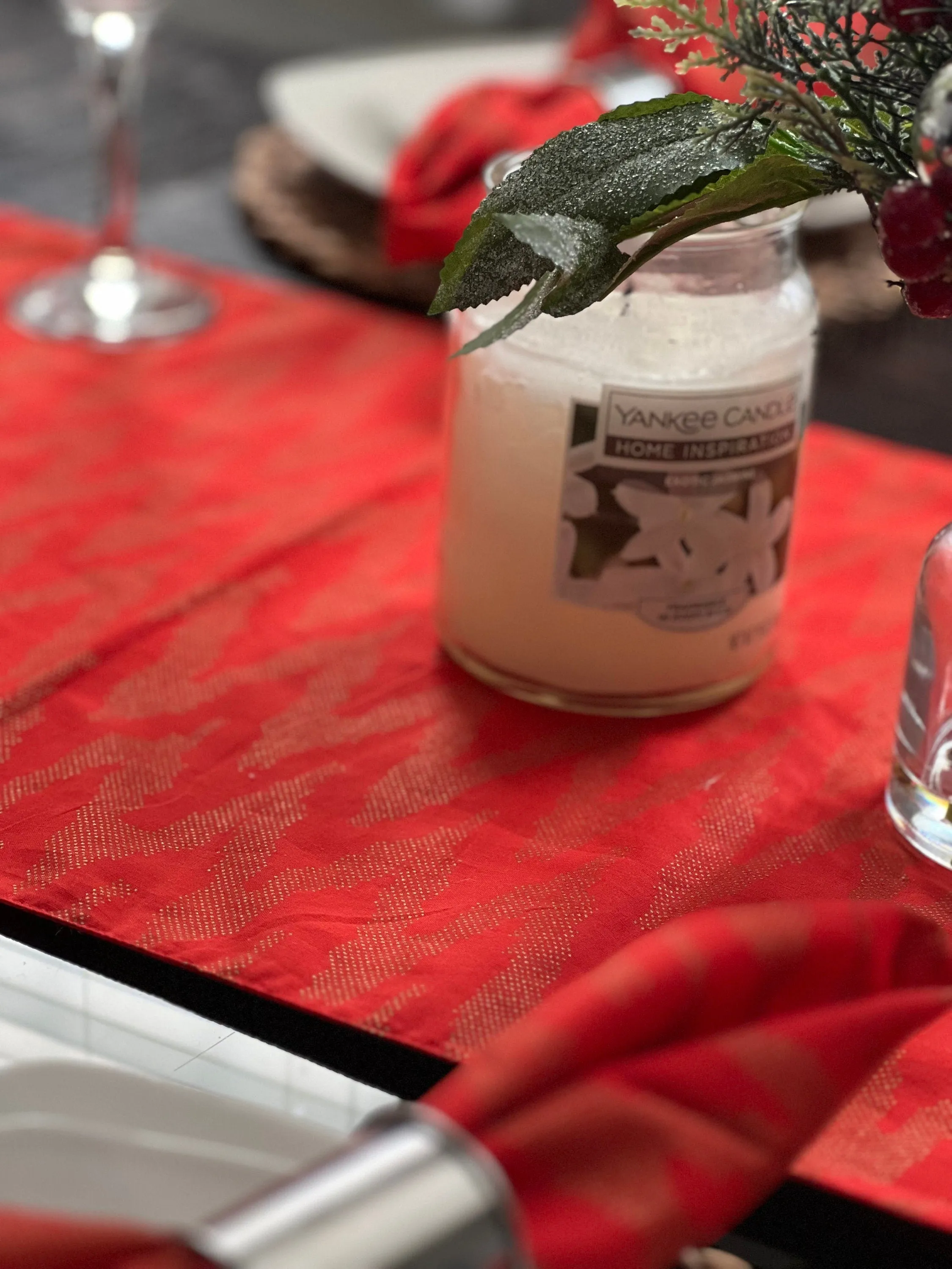 Handmade Red and Gold Cotton Cloth Table Runner, Wedding, Housewarming Party, Chritmas Table Decor, Christmas Gift