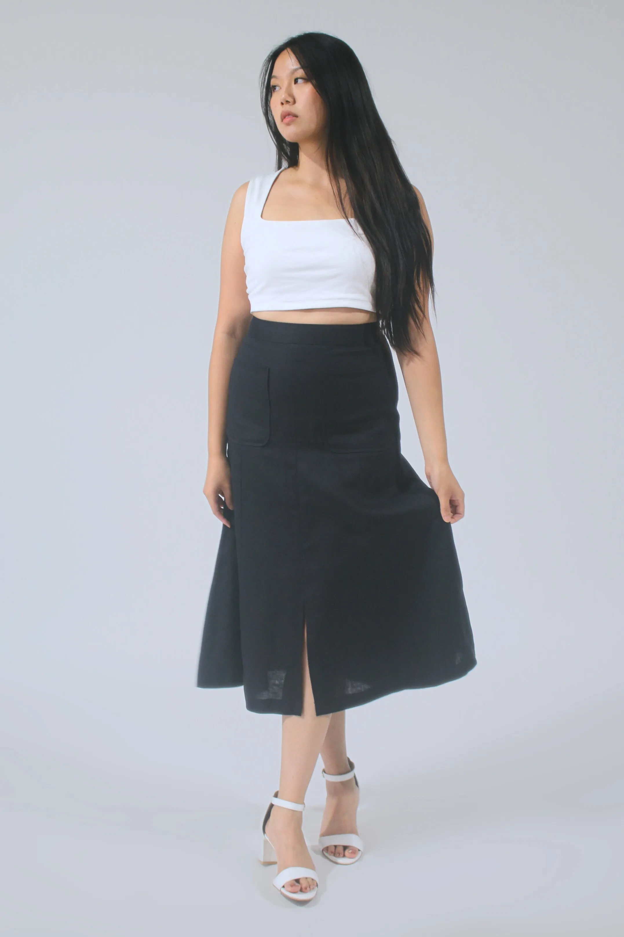 Helen 100% Linen Midi Skirt