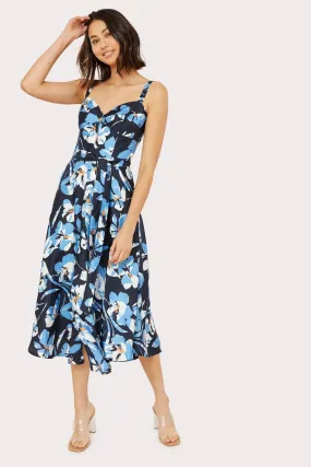 Hibiscus Print Bustier Midi Dress