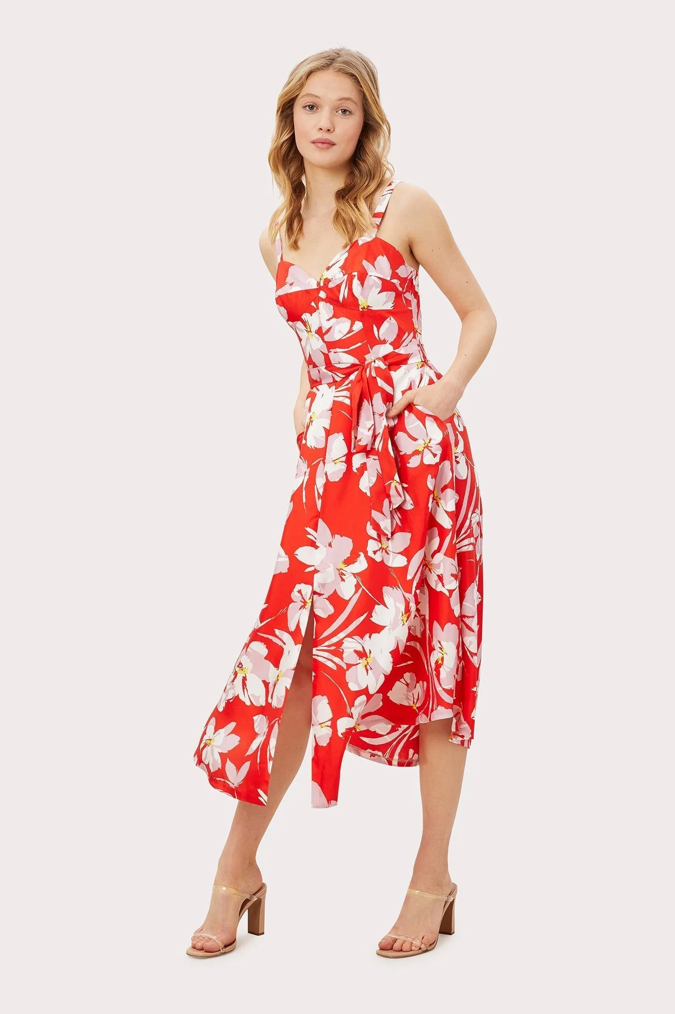 Hibiscus Print Bustier Midi Dress