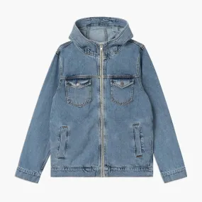 Hooded Denim Jacket Dark Blue