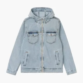 Hooded Denim Jacket Light Blue