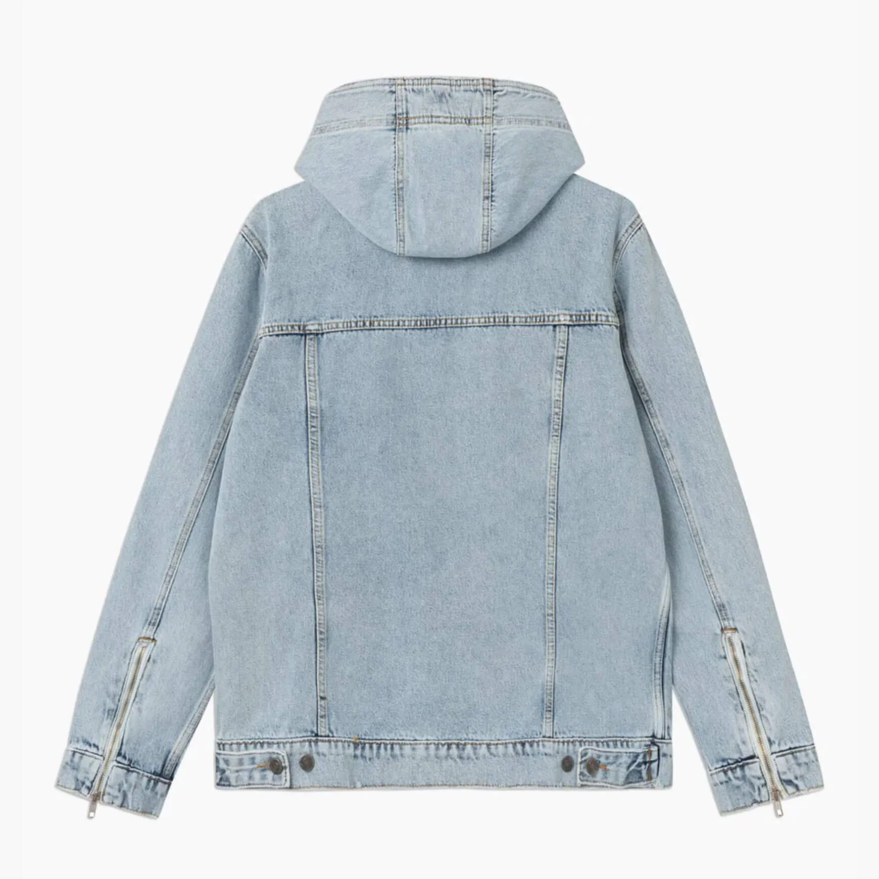 Hooded Denim Jacket Light Blue