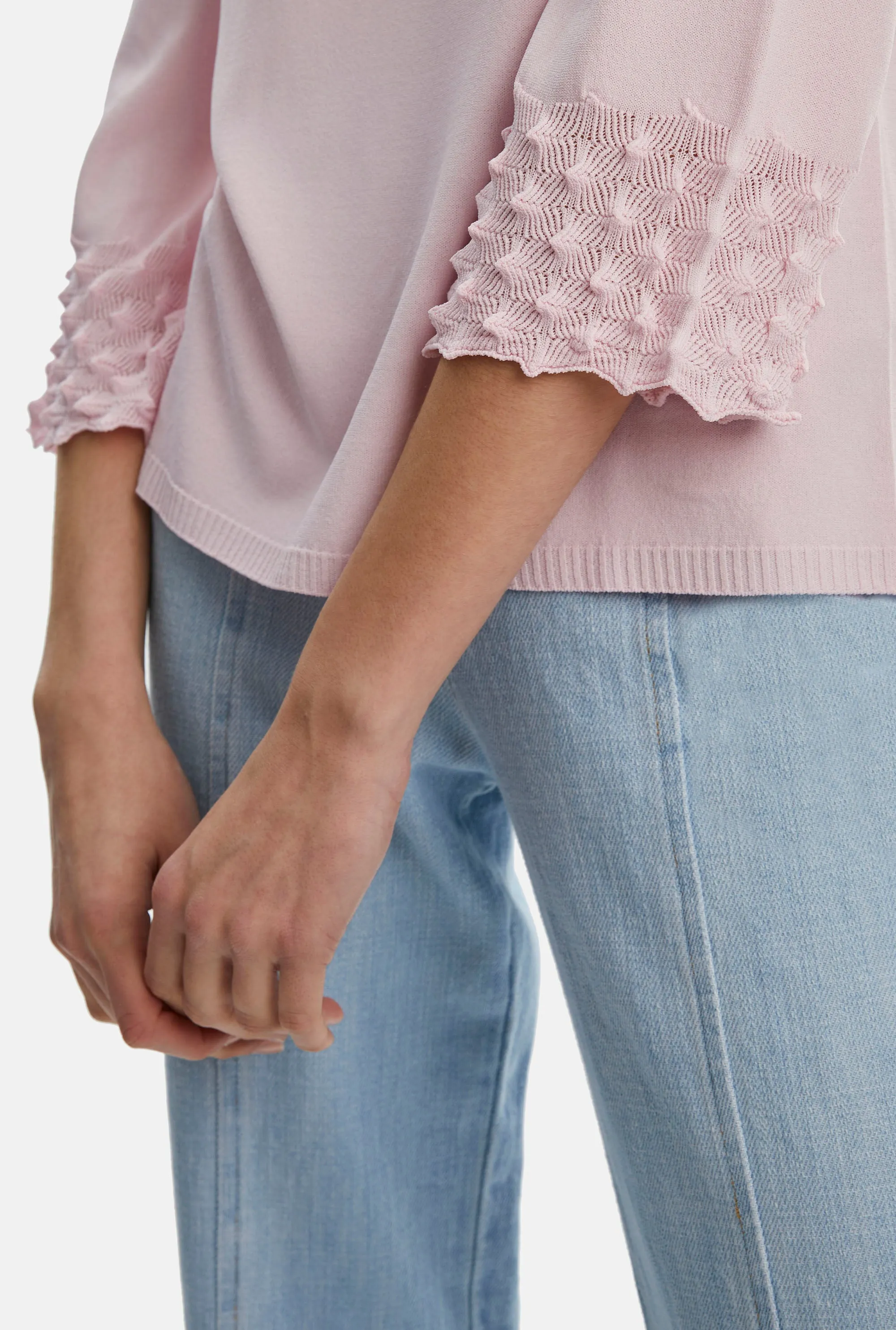 Knitted Detail Scoop Neck Jumper Pale Pink