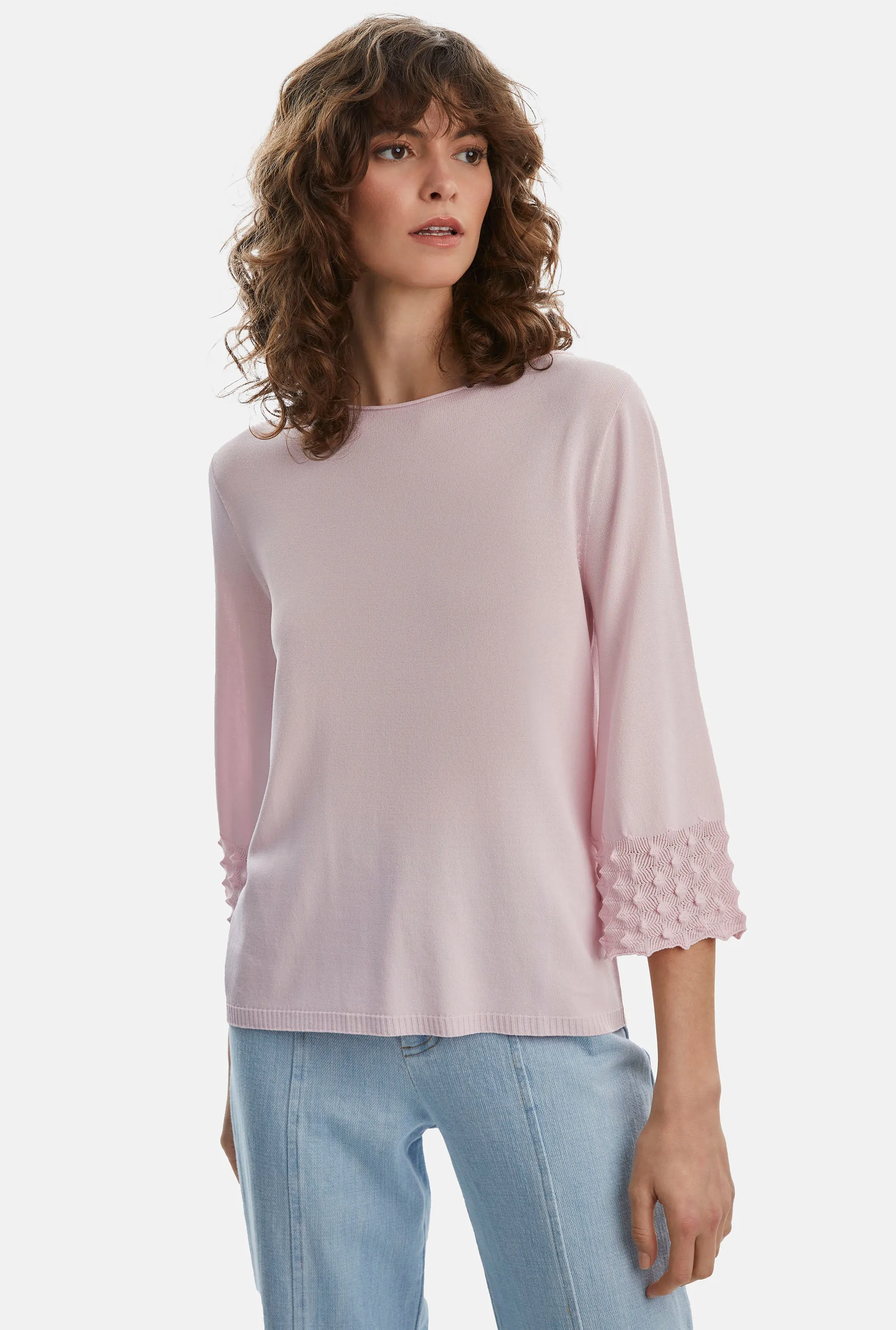 Knitted Detail Scoop Neck Jumper Pale Pink