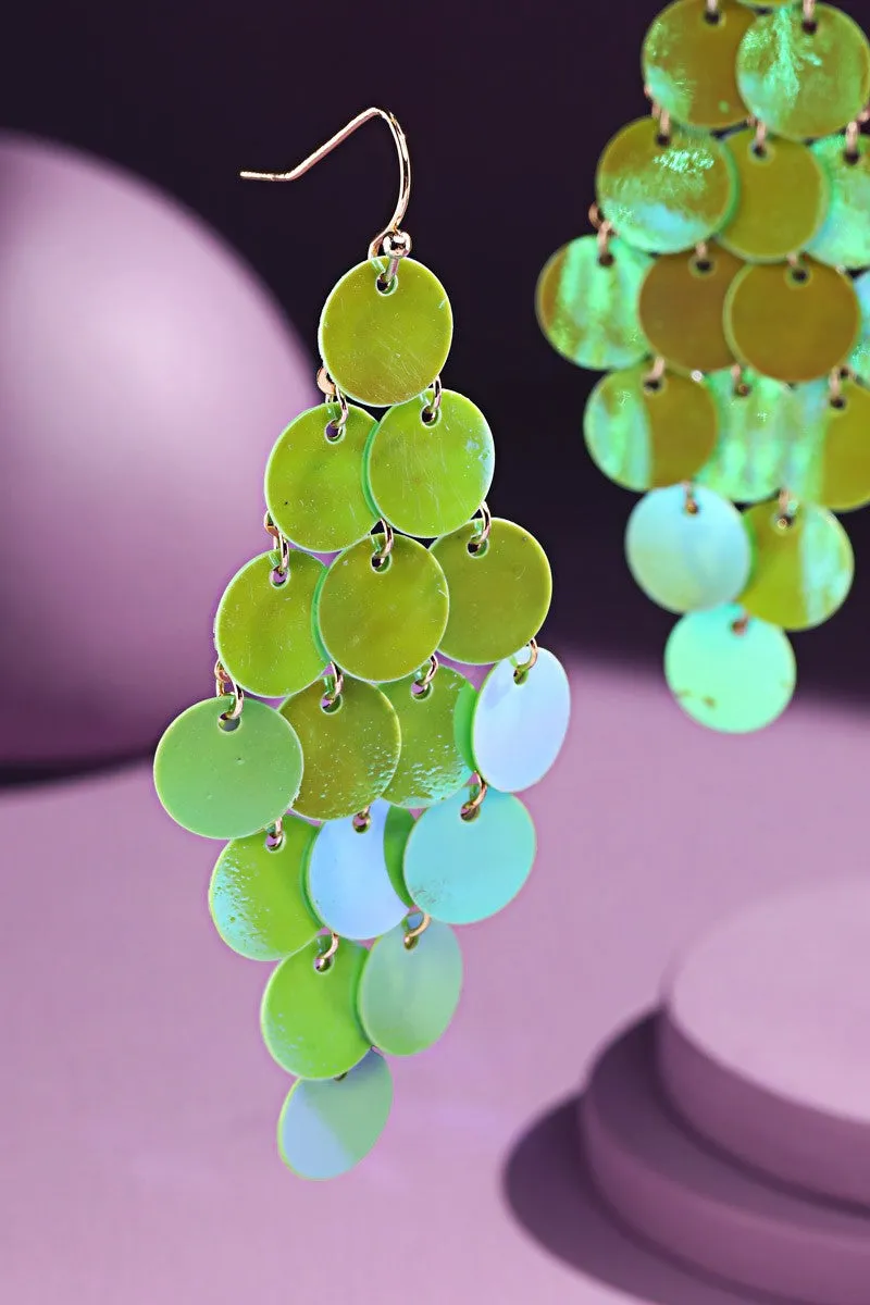 Layered Sequin Chandelier Earrings- Light Green