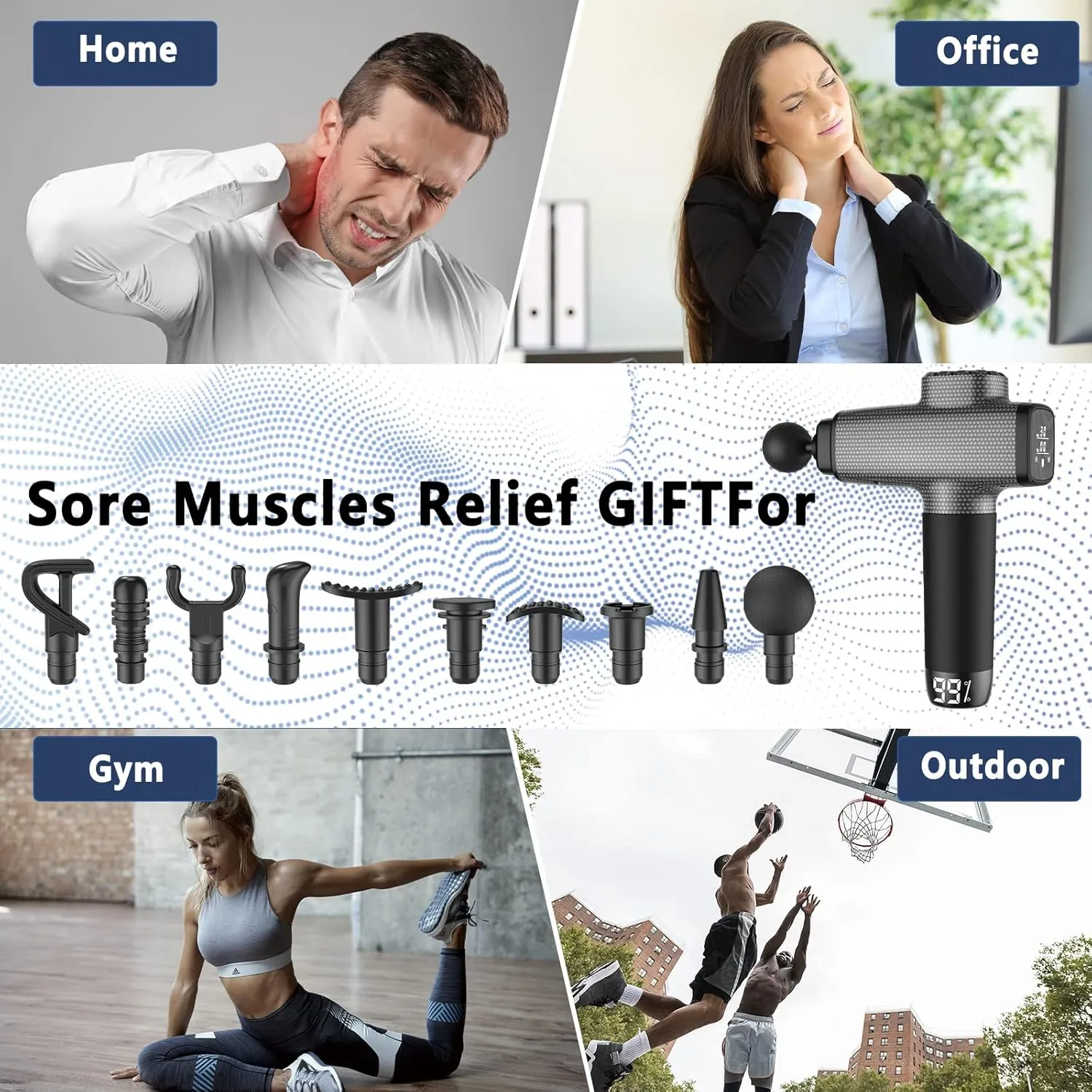 Massage Gun Deep Tissue, Percussion Muscle Massager Handheld Massage Gun for Athletes