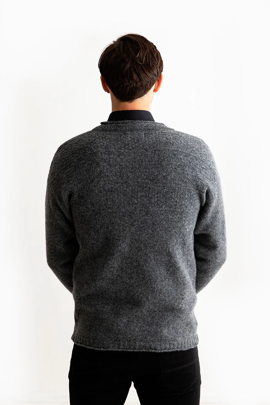 Mens Breakwater Shetland Gansey Jumper - Grey