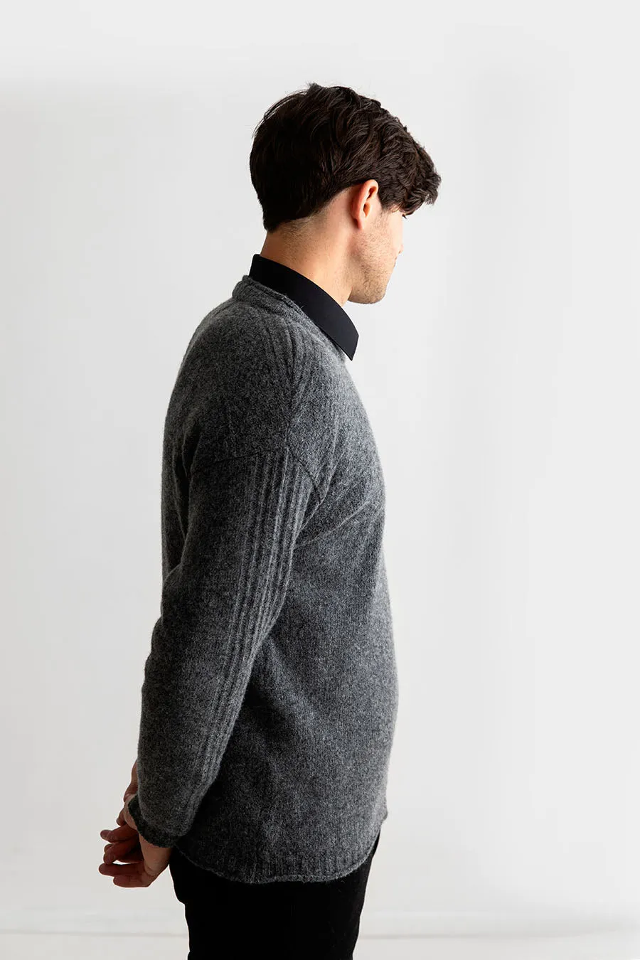 Mens Breakwater Shetland Gansey Jumper - Grey