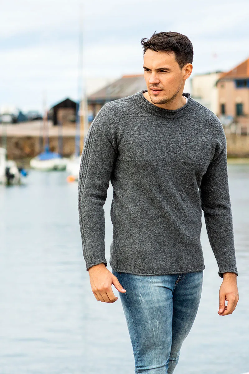 Mens Breakwater Shetland Gansey Jumper - Grey