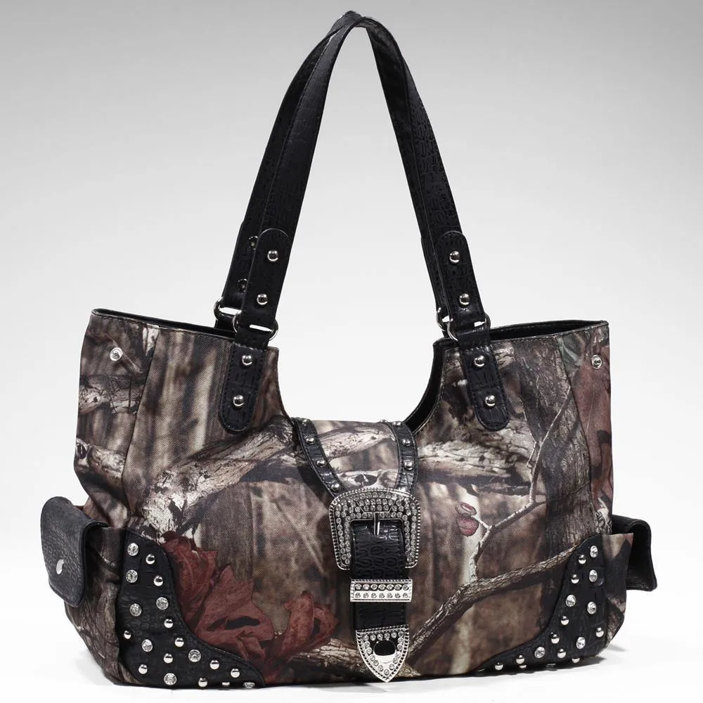 Mossy Oak Studded Camouflage Shoulder Bag w/ Rhinestone Buckle