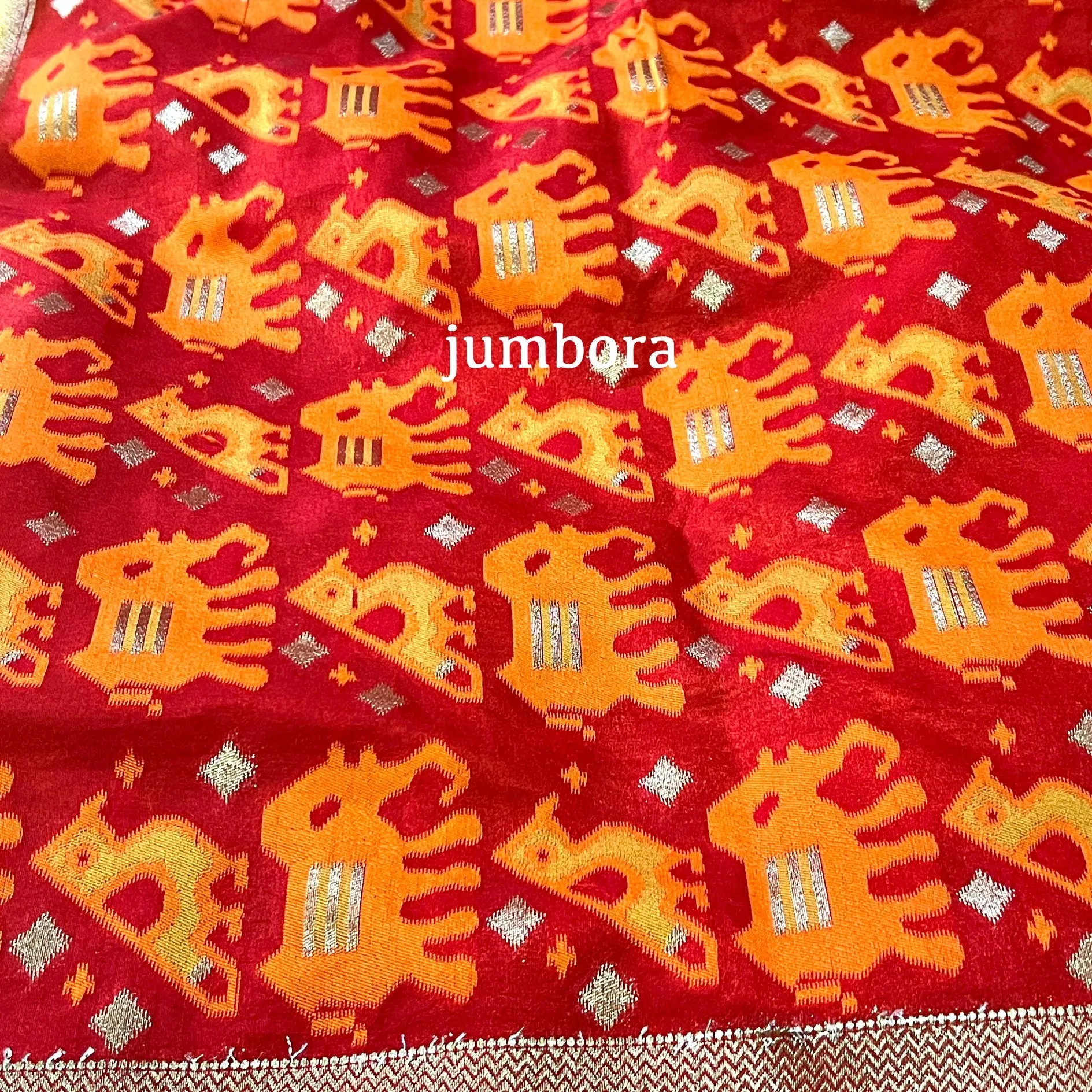 Mustard Yellow and Red Banarasi Patola Silk Saree with Stitched Blouse