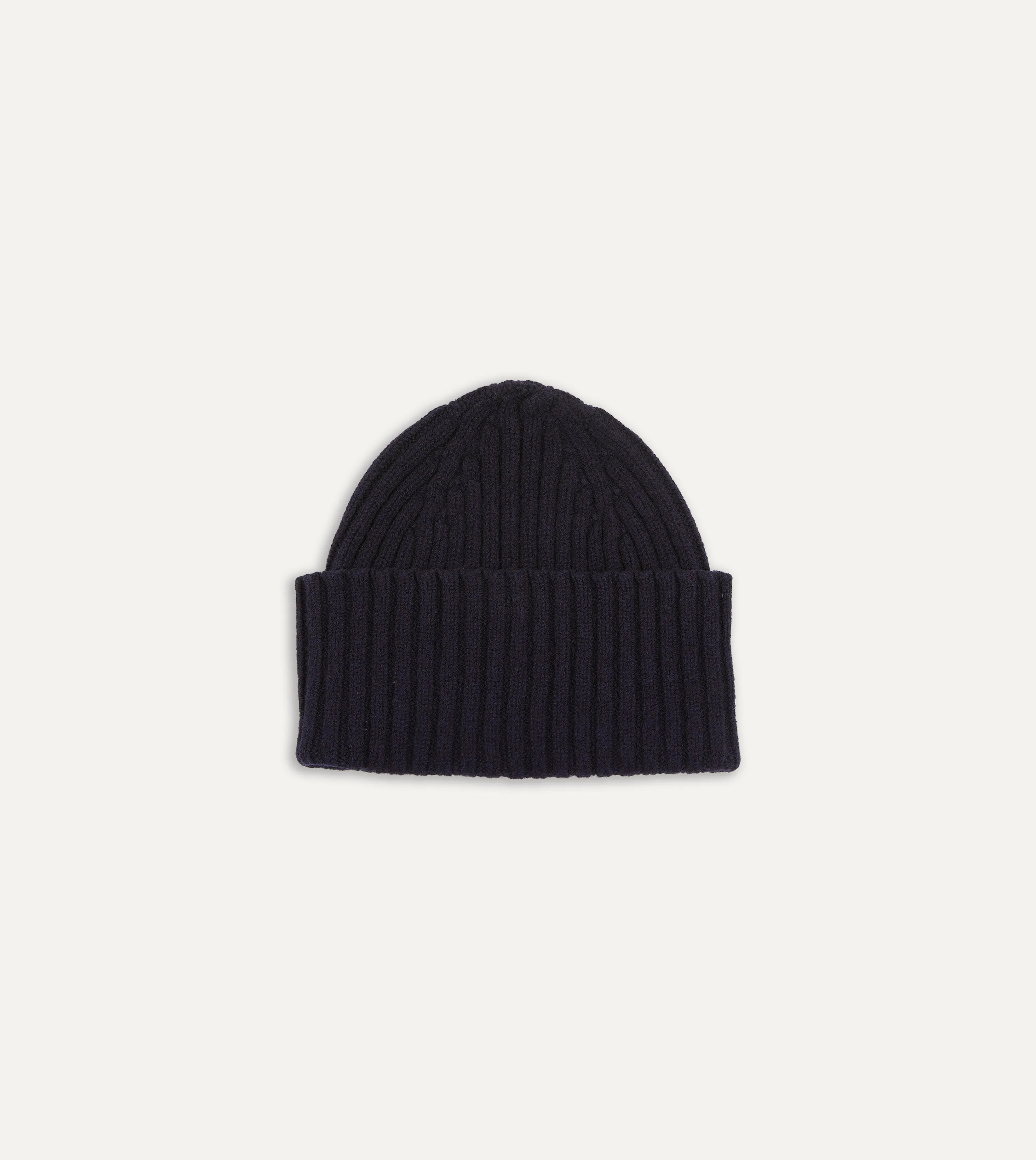 Navy Lambswool Ribbed Knit Cap