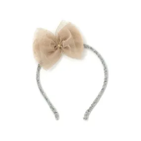 oh baby! Glinda Bow Gray Yarn Headband - Champagne