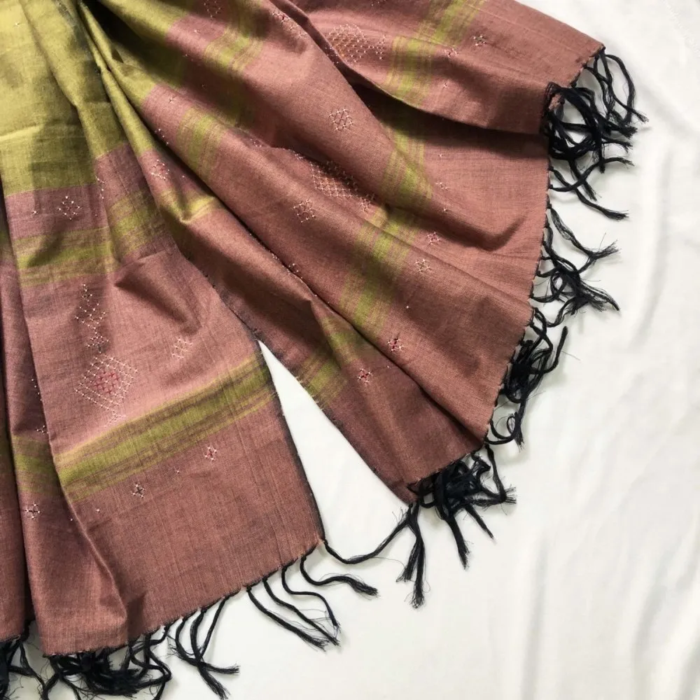 Olive & Pink Handwoven Beaded Long Stole