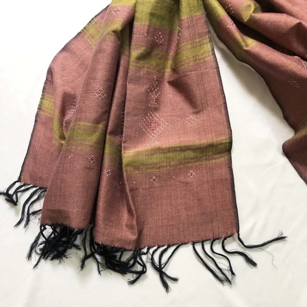 Olive & Pink Handwoven Beaded Long Stole