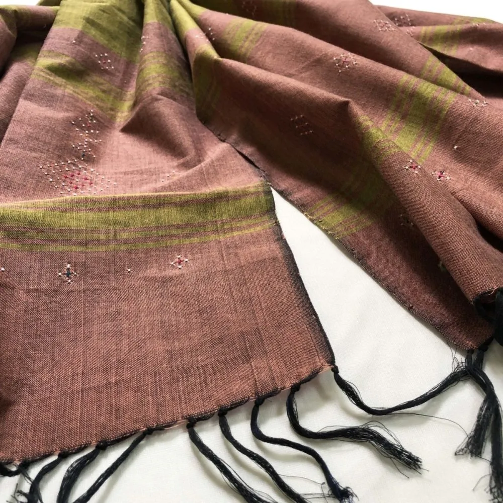 Olive & Pink Handwoven Beaded Long Stole