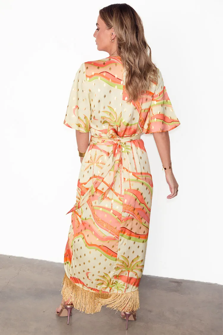 Pastel Palm Ceryes Wrap Dress