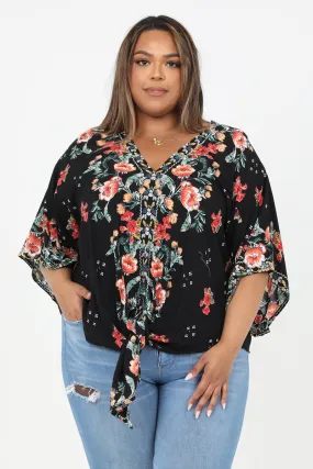 Plus Size ~ Black Print Blouse