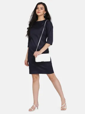 Poly Cotton Workwear Sheath Dress - Navy Blue