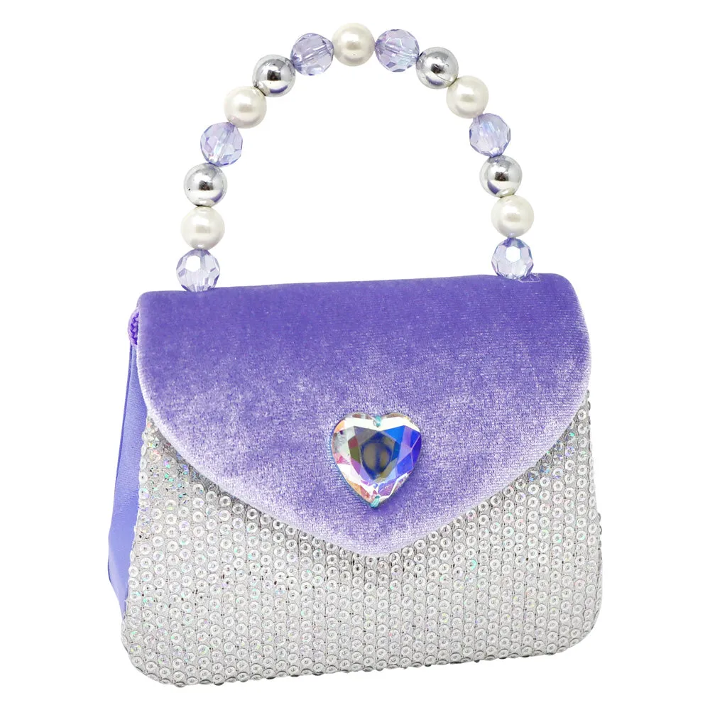 Princess Violet Velvet & Sequin Handbag with Beaded Handle