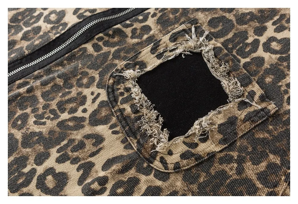 Rogue Leopard | Oversized Leopard Print Denim Jacket