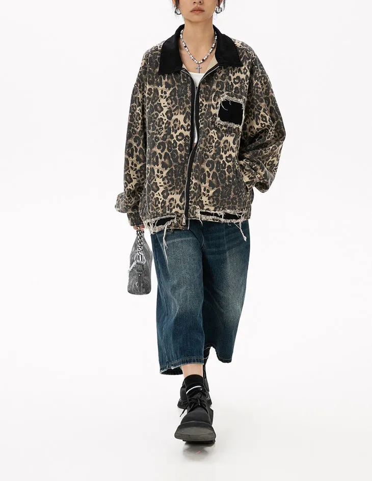 Rogue Leopard | Oversized Leopard Print Denim Jacket