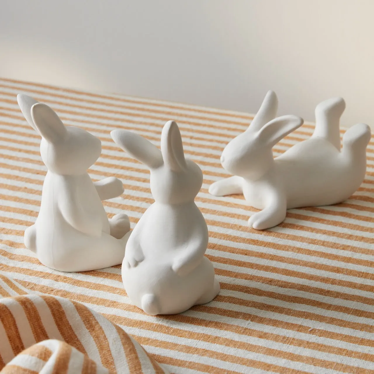 Set of 3 White Ceramic Bunny Decorations