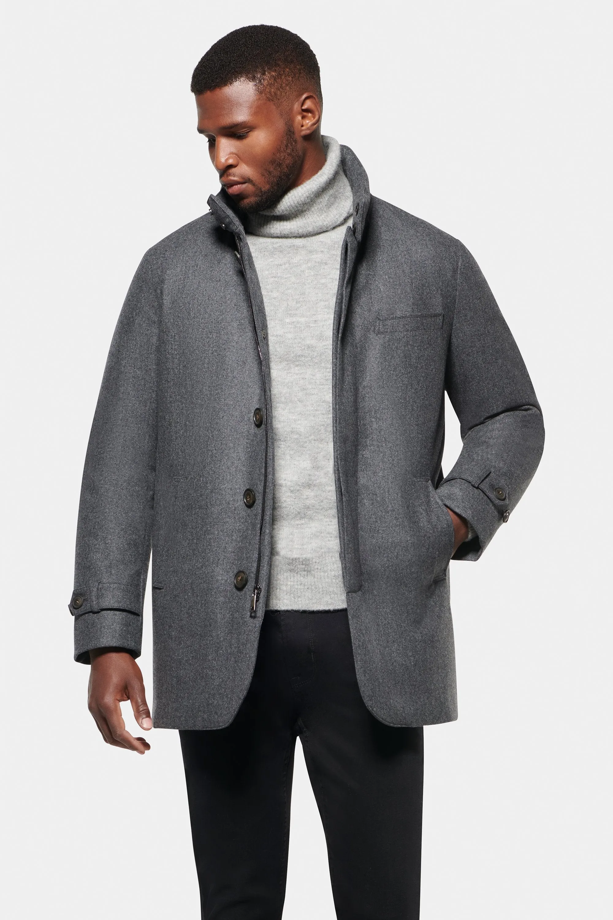 Slim Hooded Stretch Car Coat, Charcoal