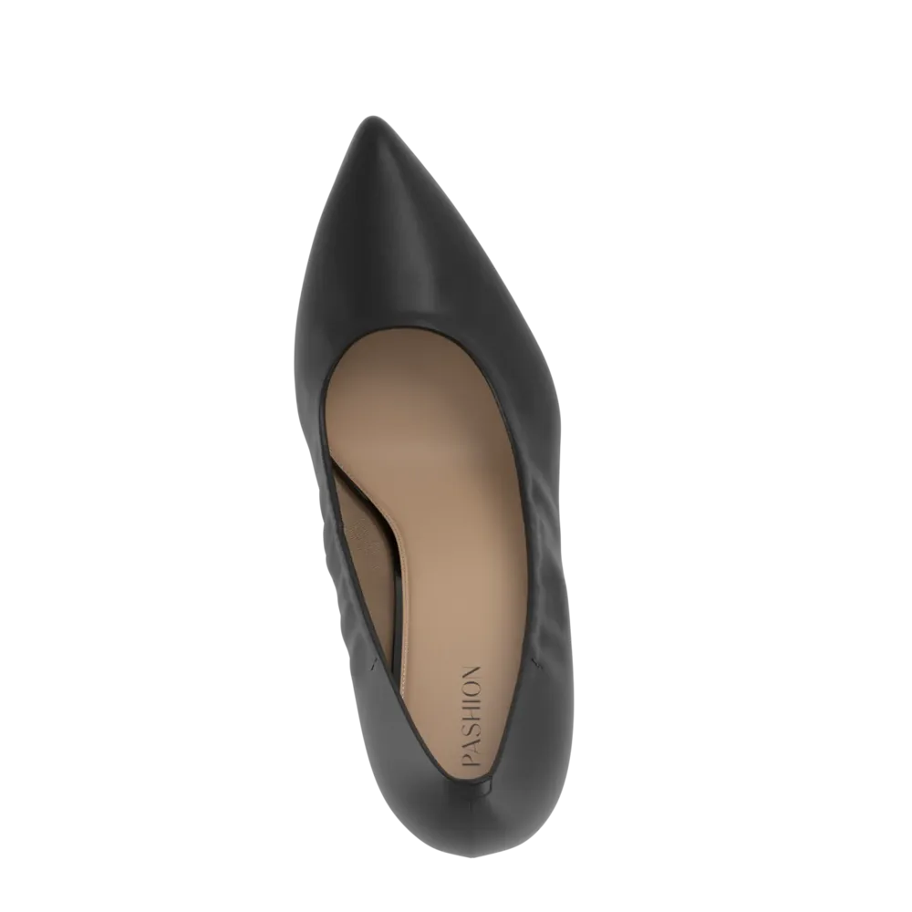 The Pump - Coal Stretch Leather Flat