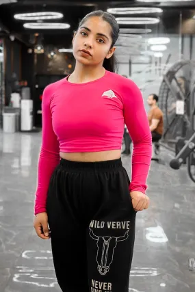 WILD VERVE LIFTING LONG SLEEVE CROP TOP (MAGENTA PINK)