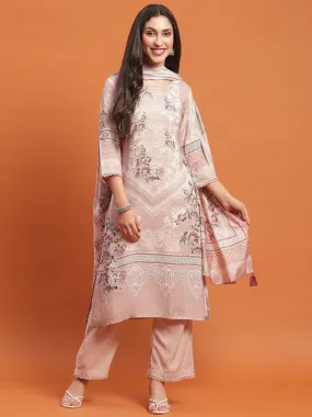 Women Beige Floral Print Kurta Comfort Pant Dupatta