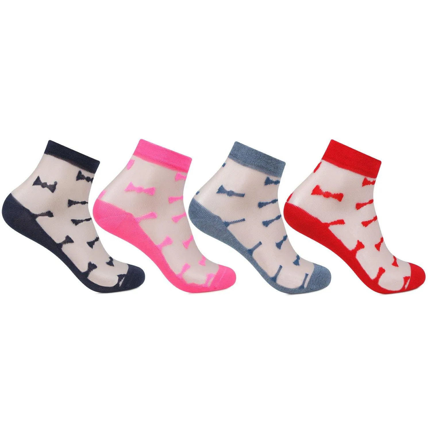 Women Multicolored Fashionable Net Socks - Pack Of 4